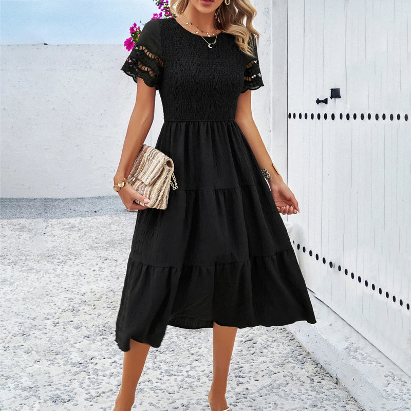 Temperament Play Sheath Hollow Korean Midi Dresses