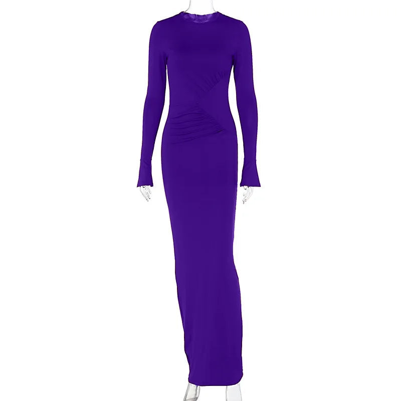 Maxi Autumn Winter New Crew-neck Personality Pleated Vestidos Midi Dresses
