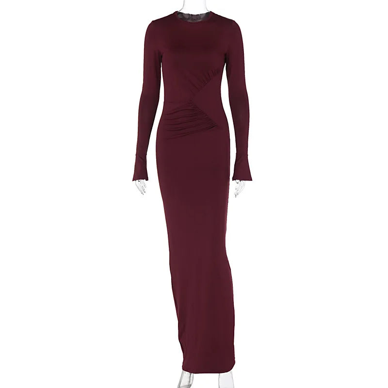Maxi Autumn Winter New Crew-neck Personality Pleated Vestidos Midi Dresses