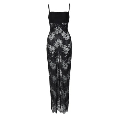 Autumn/winter Mesh Line Sleeveless Halter Vestido Midi Dresses