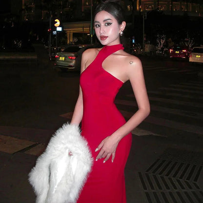 Spring Sleeveless Halter Puss Club Midi Dresses