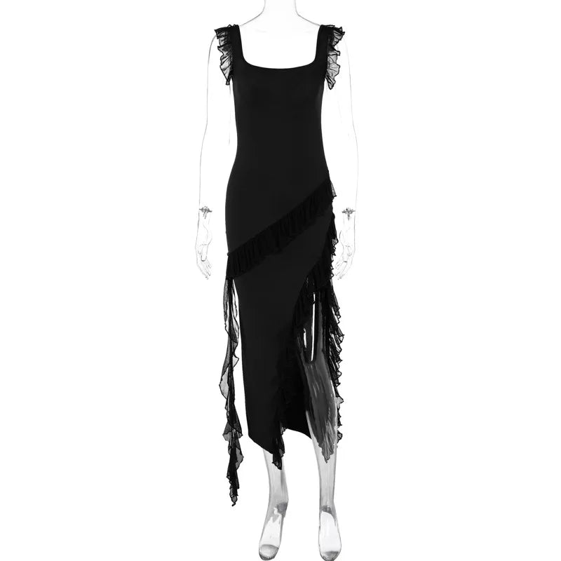 Maxi Summer Autumn Wooden Splicing Temperament Vestidos Midi Dresses