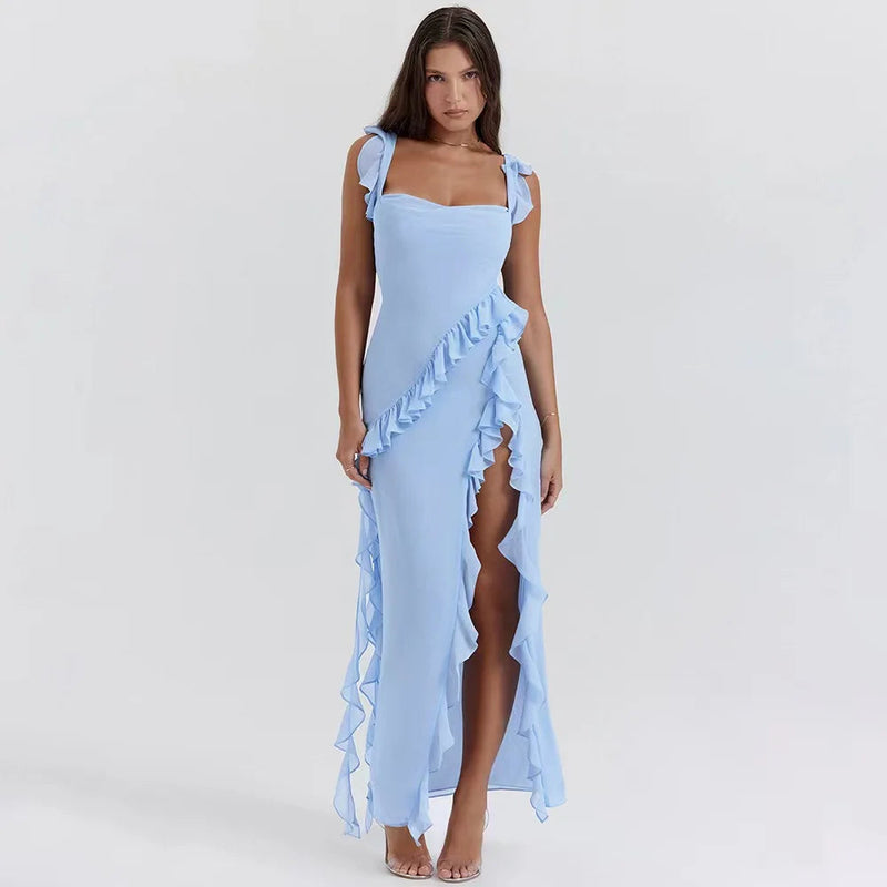 Maxi Summer Autumn Wooden Splicing Temperament Vestidos Midi Dresses