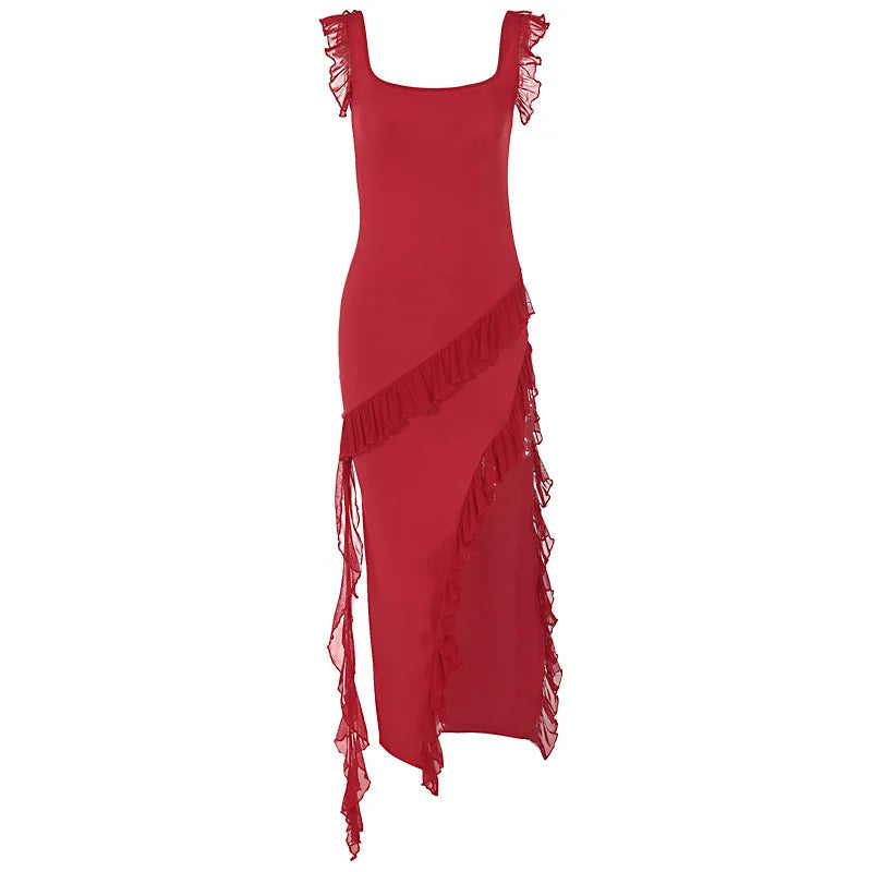 Maxi Summer Autumn Wooden Splicing Temperament Vestidos Midi Dresses