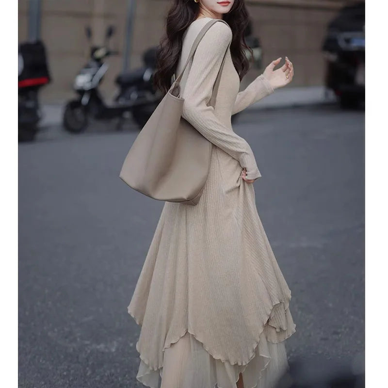 Senior Knitted Slimming Gentle Y2k Midi Dresses