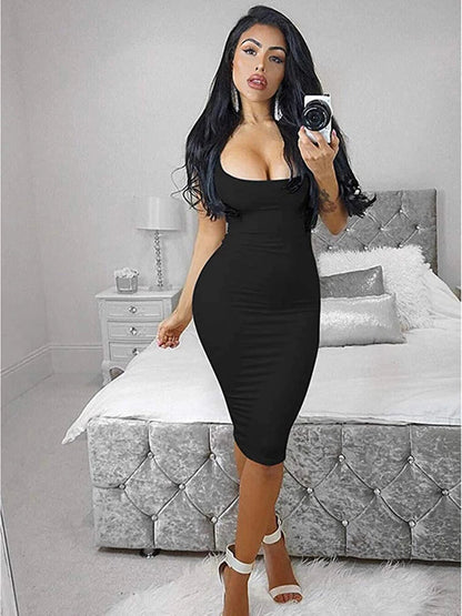 Summer Black Neon Green Spaghetti Long Midi Dresses