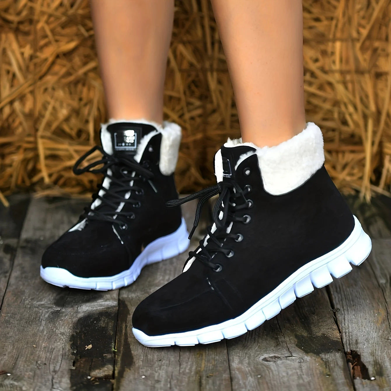 Fluffy Lace Up Soft Sole Flat Winter Warm Snow Boot