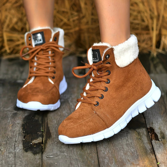 Fluffy Lace Up Soft Sole Flat Winter Warm Snow Boot