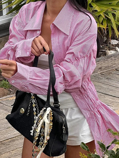 Turndown Collar Ruffle Blouse