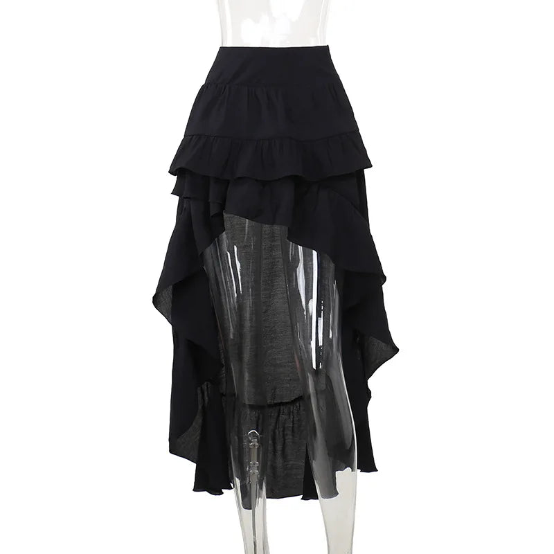 Steamretro Gothic Pleated Asymmetric Hi-low Lace Party Irregular Victorian High-low Skirt