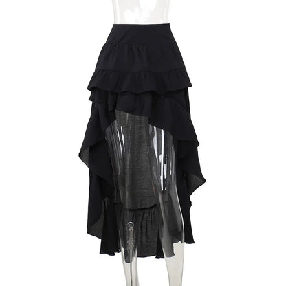 Steamretro Gothic Pleated Asymmetric Hi-low Lace Party Irregular Victorian High-low Skirt