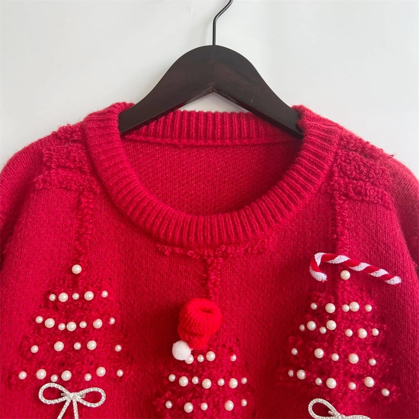 O-neck Lantern Sleeve Loose Knitted Christmas Sweater
