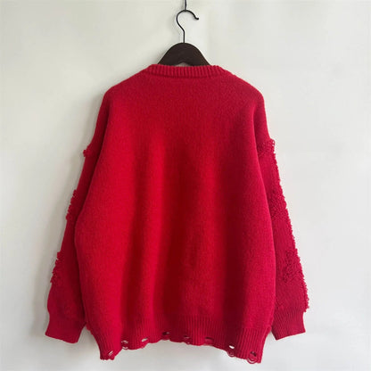 O-neck Lantern Sleeve Loose Knitted Christmas Sweater