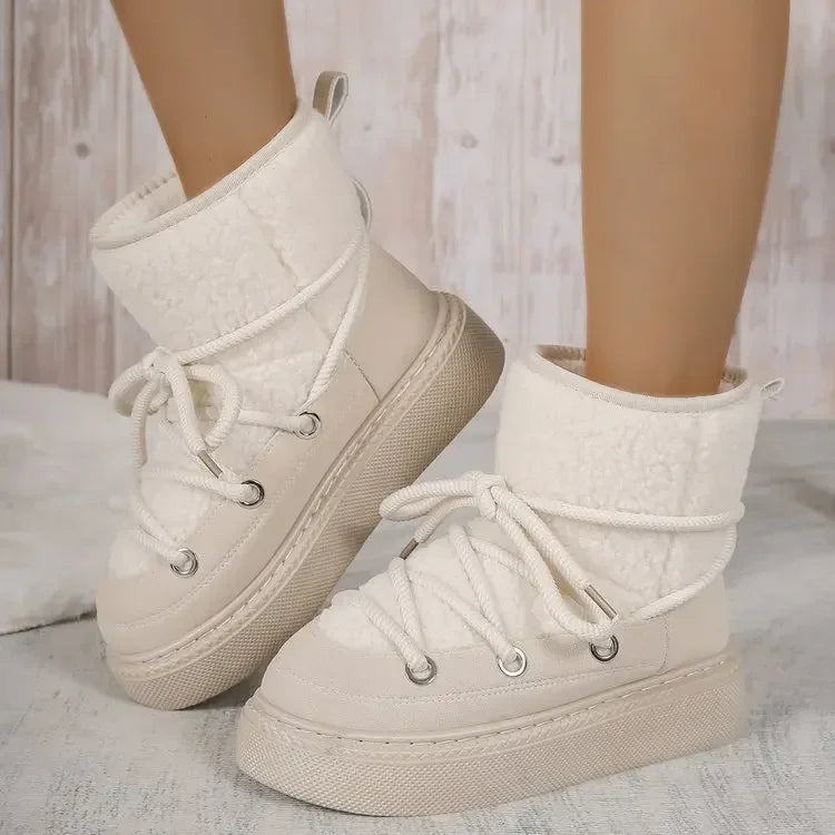 Thick-soled Cross-strap Round Toe Plush Warm Snow Boot