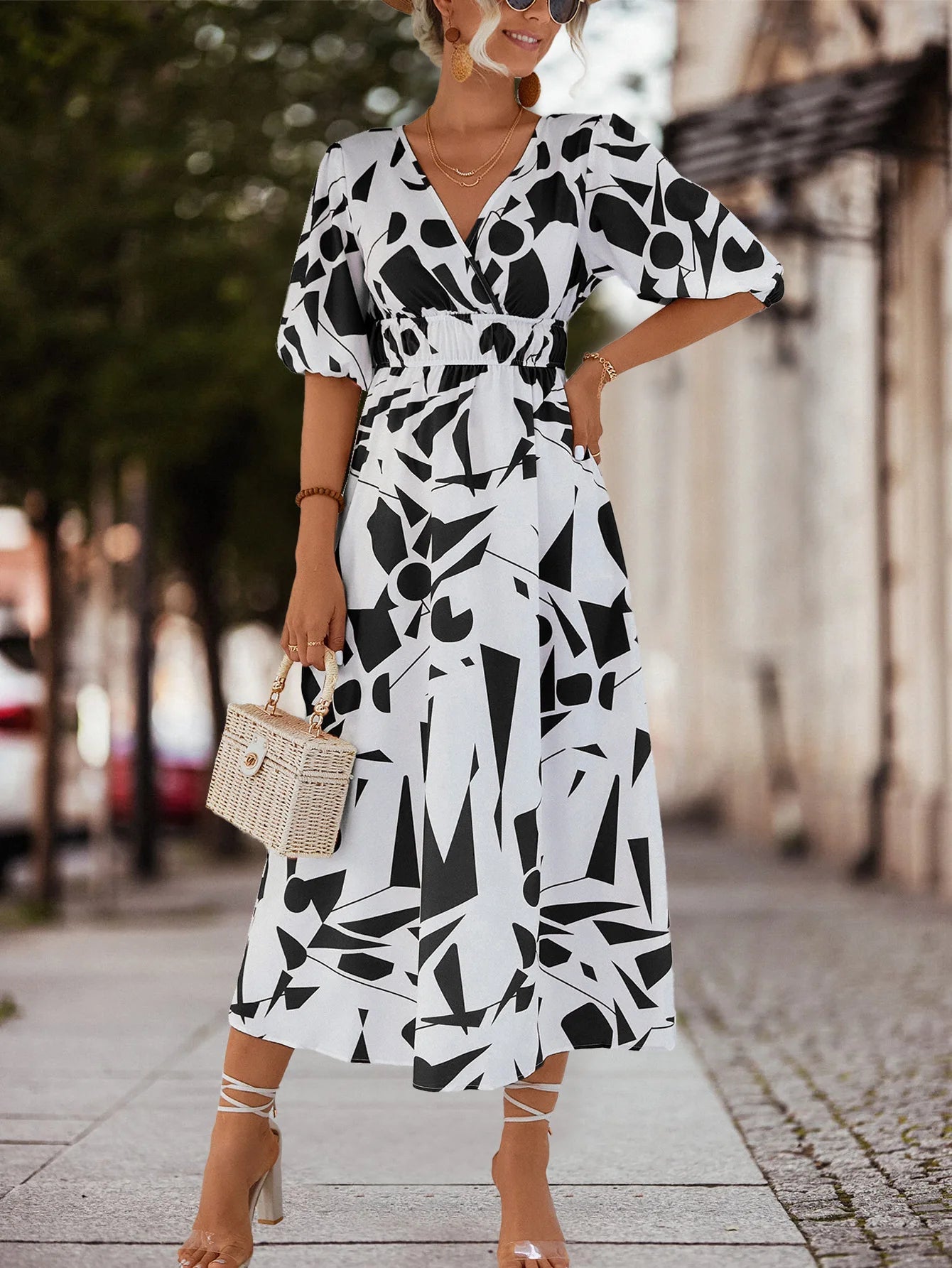 Puffed Sleeve Commuter Korean Clothes Midi Dresses