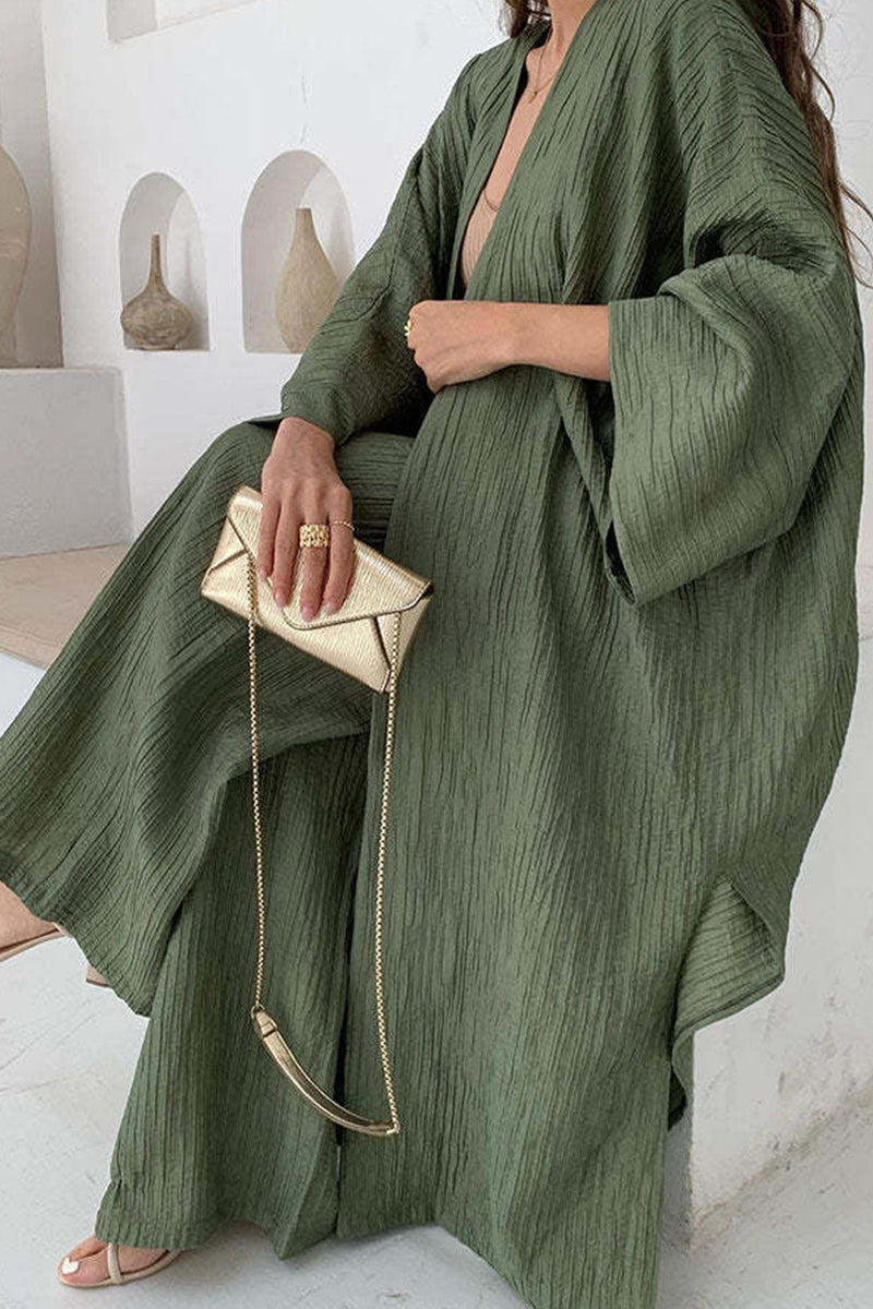 Wrinkled Texture Open Front Cardigan Suits