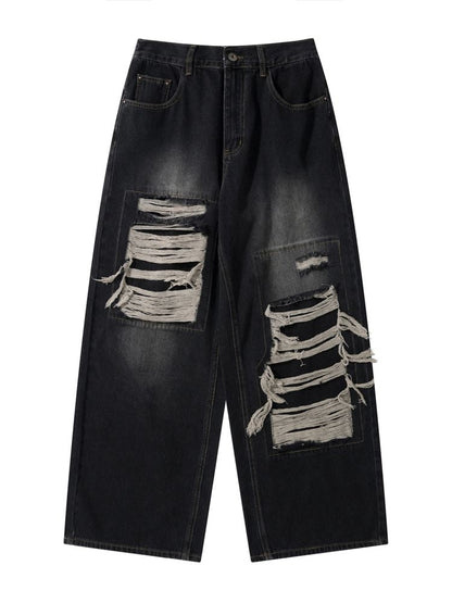 2000s Fake Hole Damage Wide Denim Pants