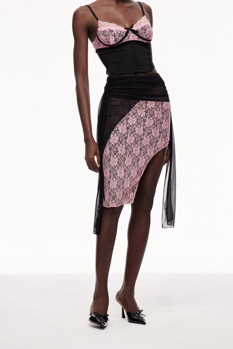 Xolotl Lace Deconstruct Asymmetric Midi Skirt