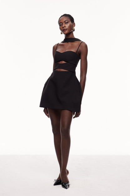 Xulia Halter Neck Cutout Deconstruct Mini Dress