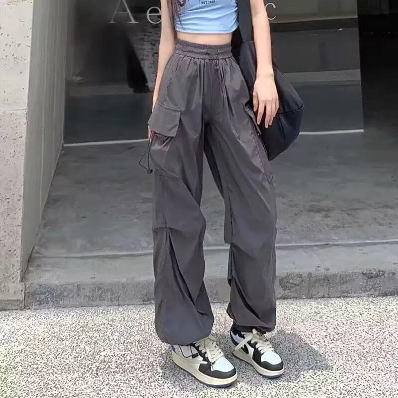 Techwear Parachute Track Pants: Y2k Wide Leg Sweatpants