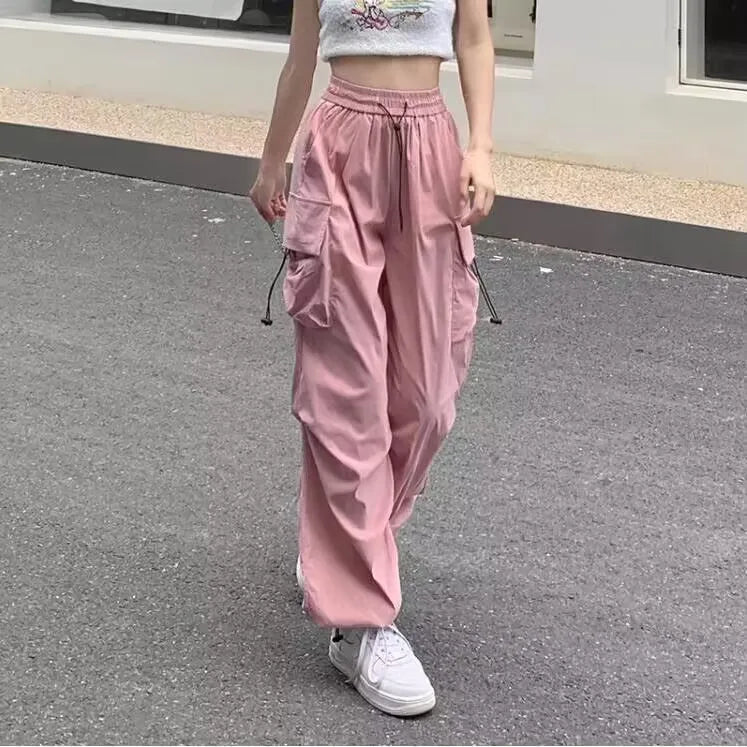 Techwear Parachute Track Pants: Y2k Wide Leg Sweatpants