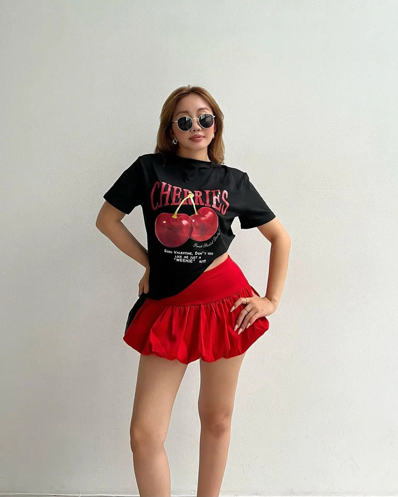 Y2k Cherry Graphic T-shirt Skirt Set