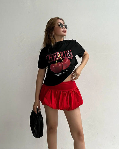 Y2k Cherry Graphic T-shirt Skirt Set