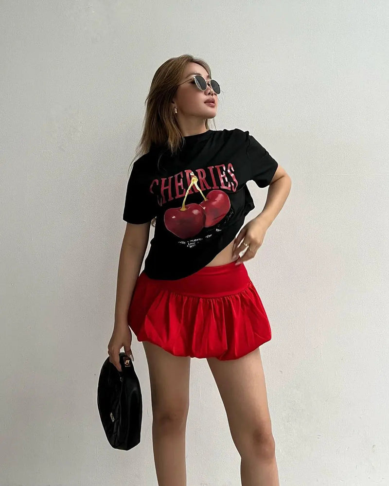 Y2k Cherry Graphic T-shirt Skirt Set