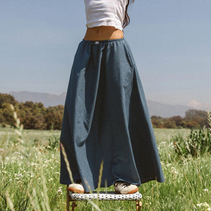 Gingham Ruffle Plaid Midi Skirt