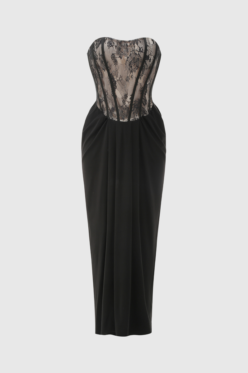 Yadon Lace Corset Strapless Maxi Dress
