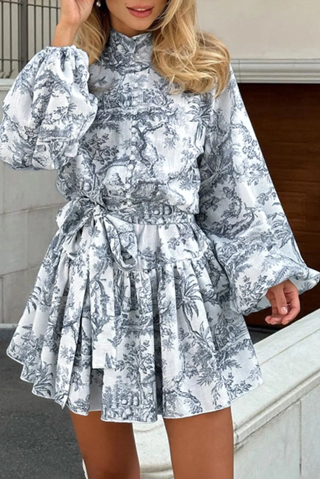 Yoli Ink Painting Print Tie Up A-line Mini Dress