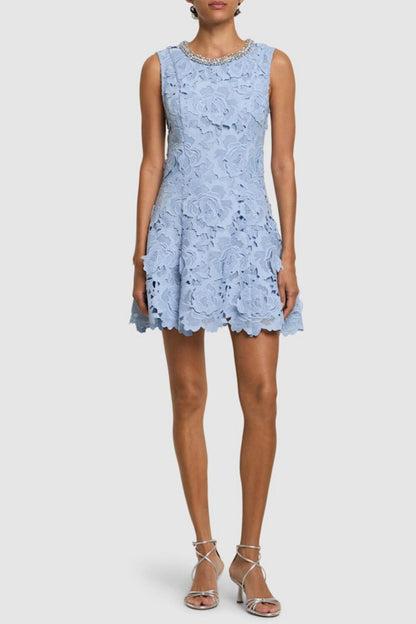 Yuriy Crystal Embellished Lace Mini Dress