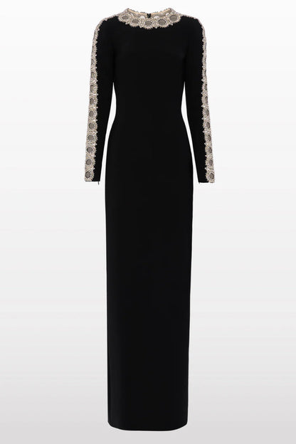 Eiratk Black Openwork Beaded Maxi Dress