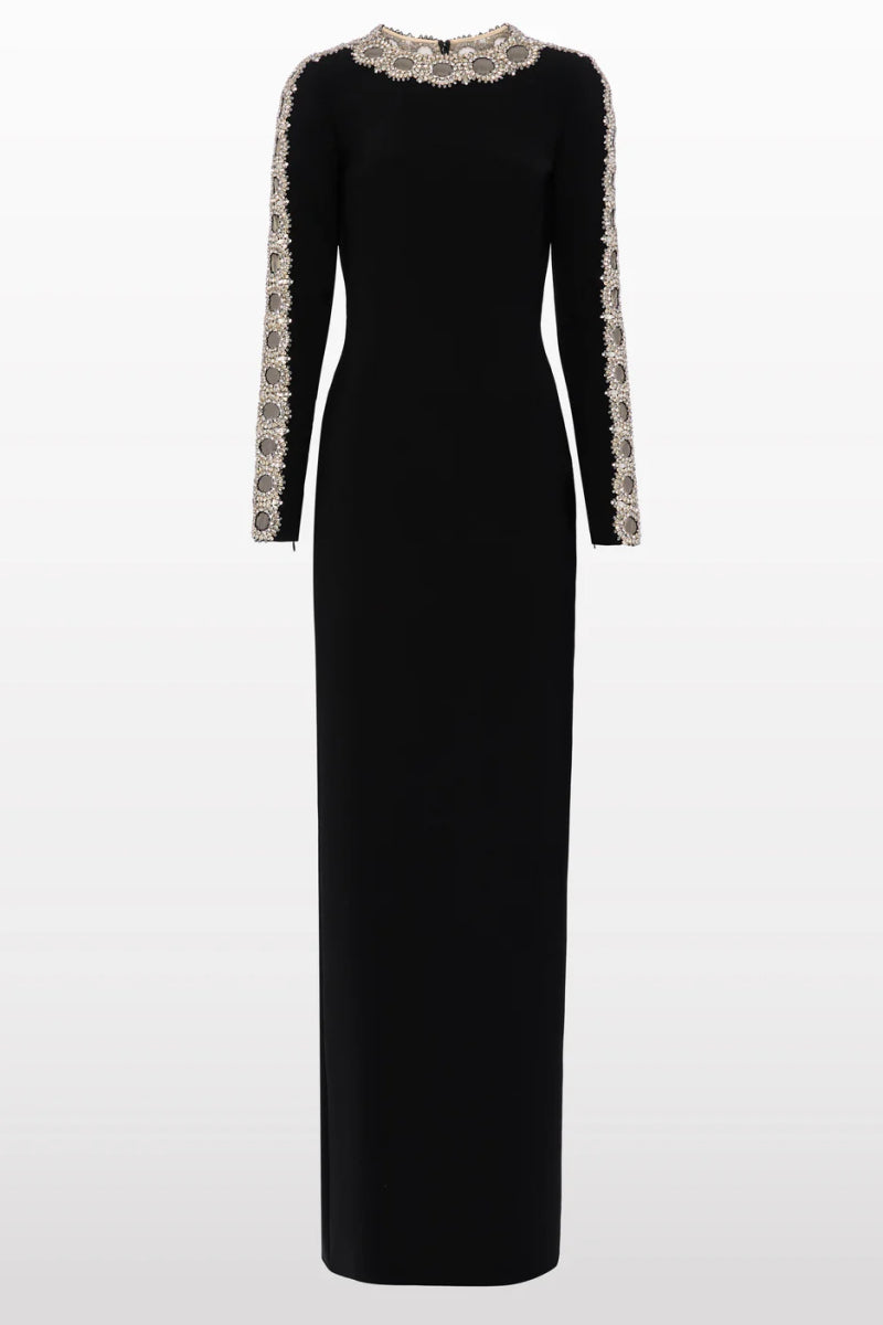 Eiratk Black Openwork Beaded Maxi Dress