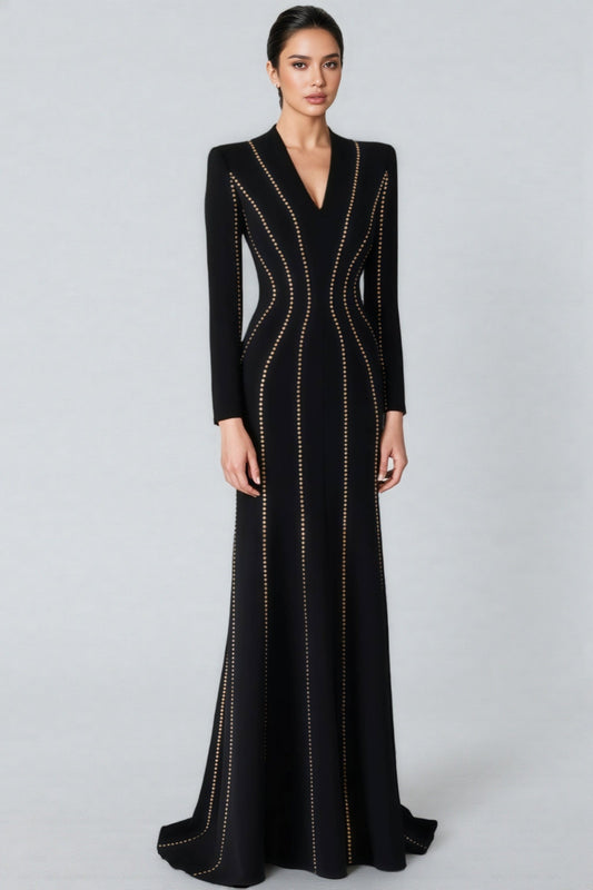 Luxrtp Black Rhinestone Maxi Dress