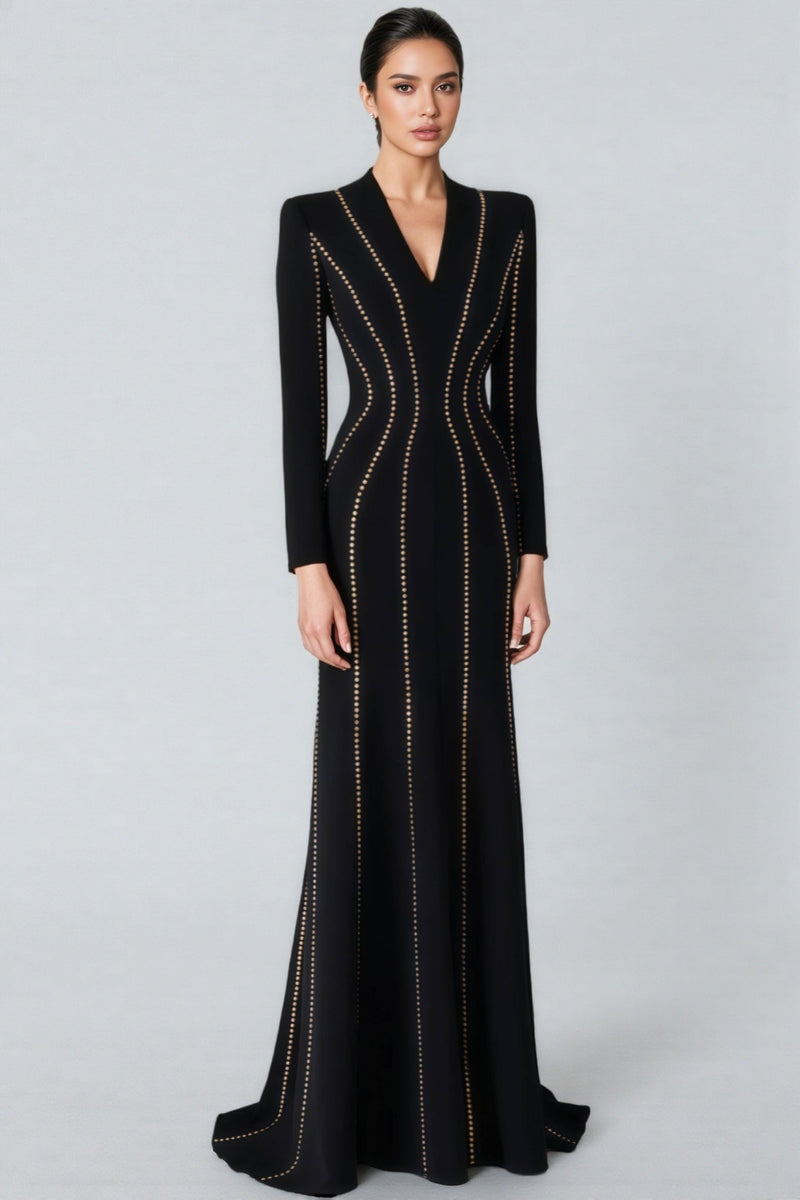 Luxrtp Black Rhinestone Maxi Dress