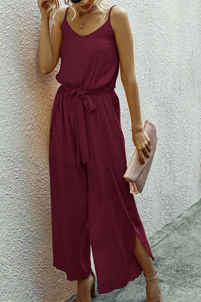 V-neck Strap Wide Leg Jumpsuit