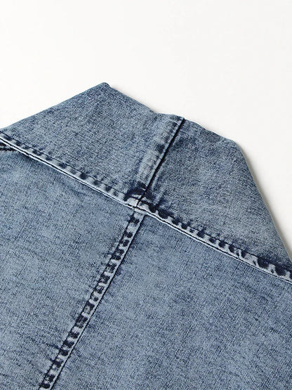 Blue Patchwork Long Minimalist Loose Coat
