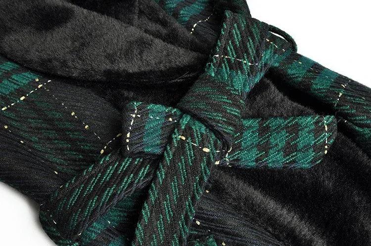 Designer Runway Fur Long Lace Plaid Warm Coat