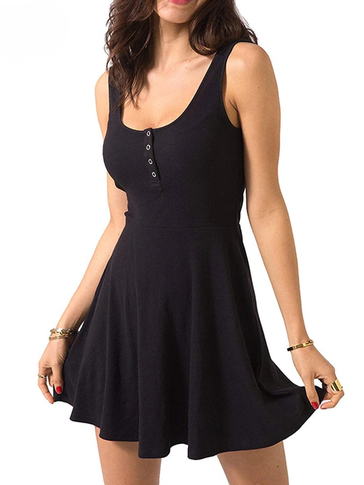Sleeveless High Slim Flare Midi Dresses
