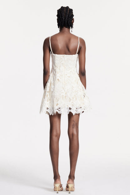 Zamira Spaghetti Lace Mini Dress in Natural