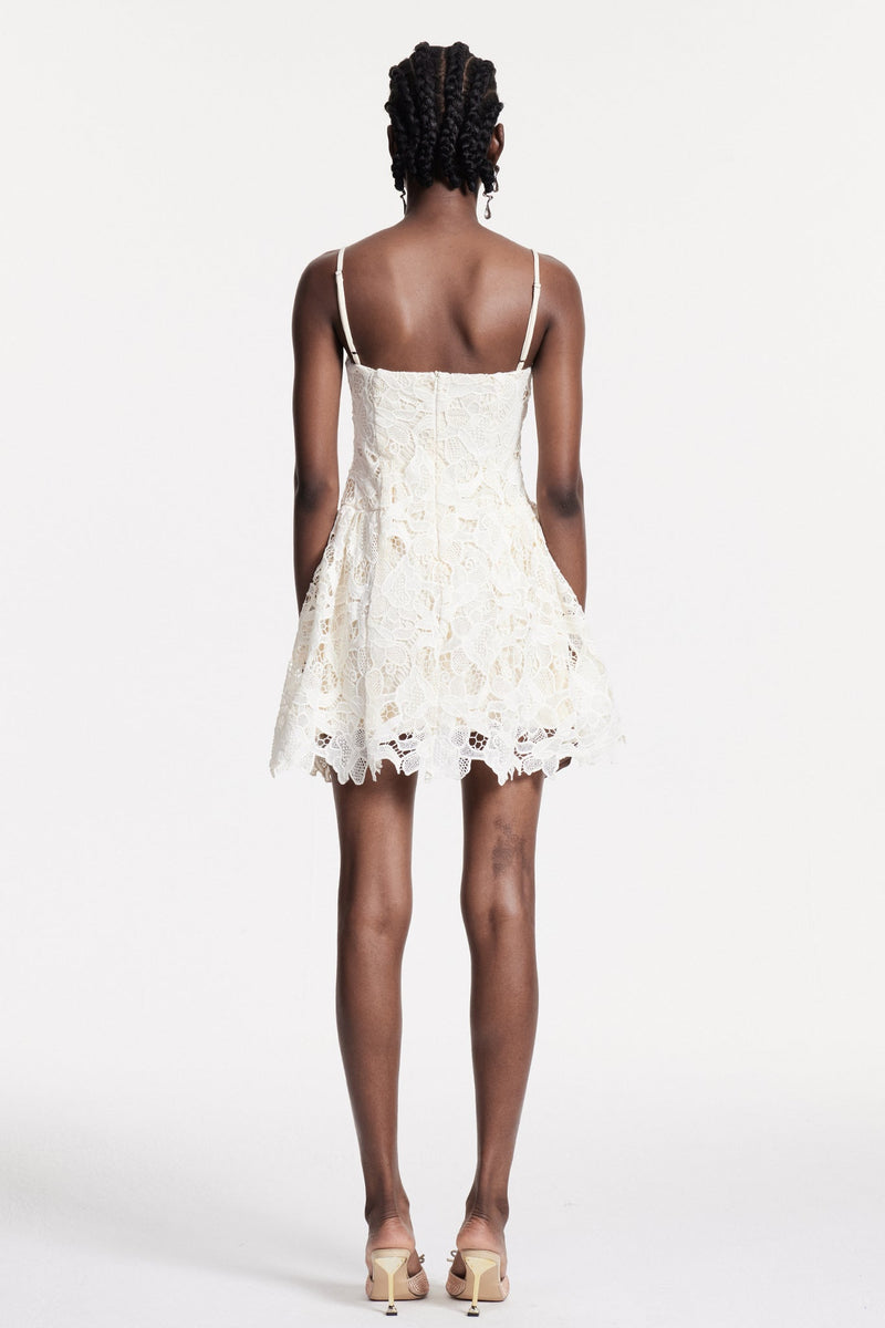 Zamira Spaghetti Lace Mini Dress in Natural