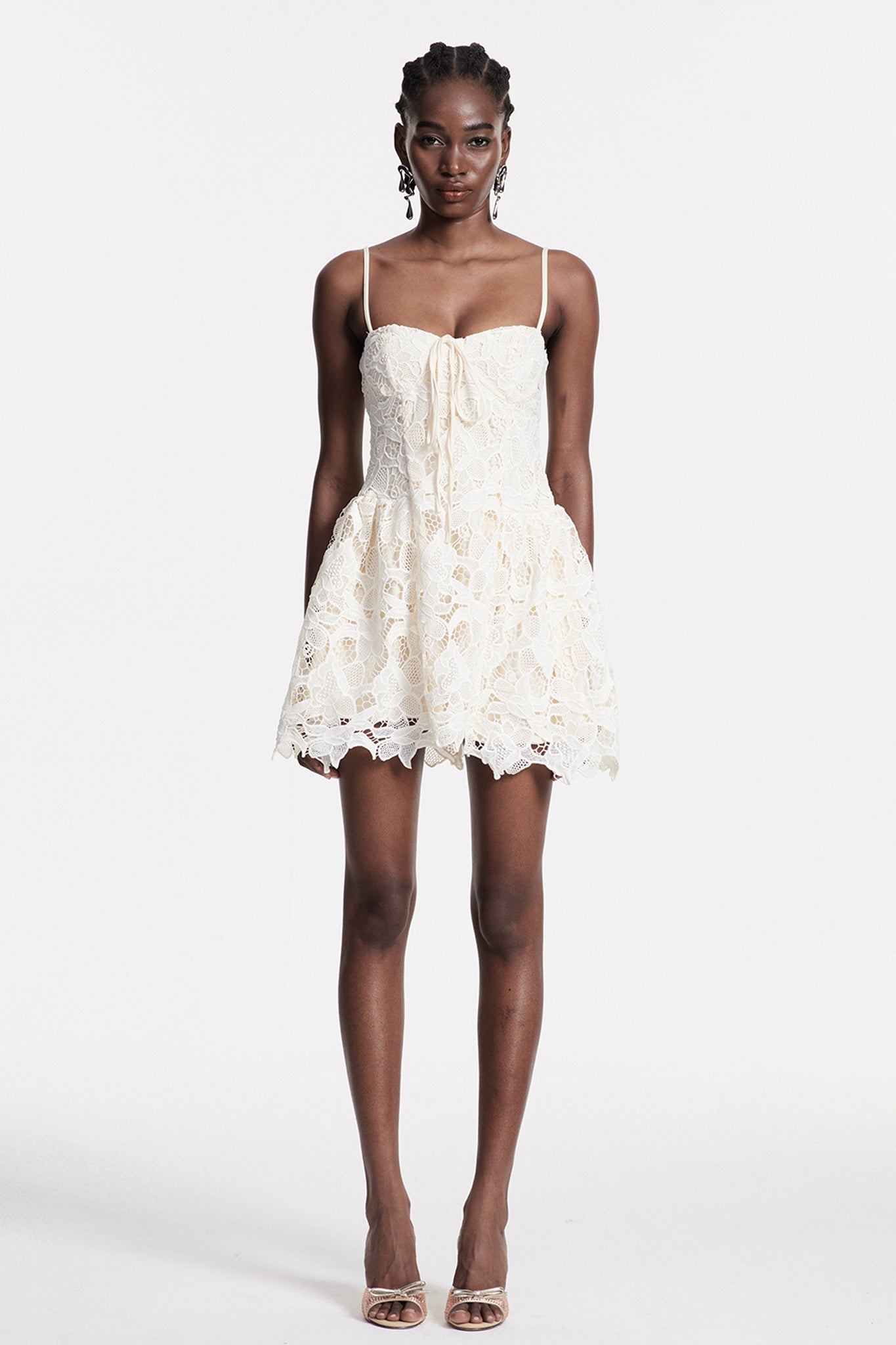Zamira Spaghetti Lace Mini Dress in Natural