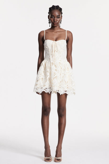 Zamira Spaghetti Lace Mini Dress in Natural