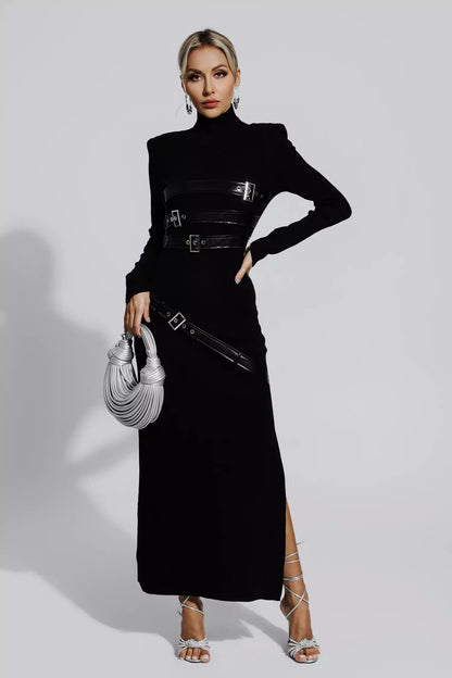 Zelda Black Pu Maxi Dress