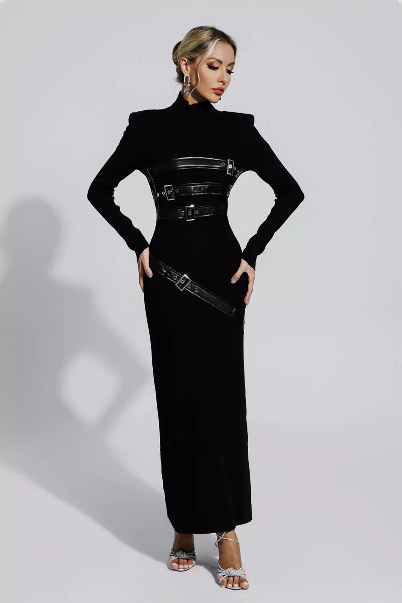 Zelda Black Pu Maxi Dress