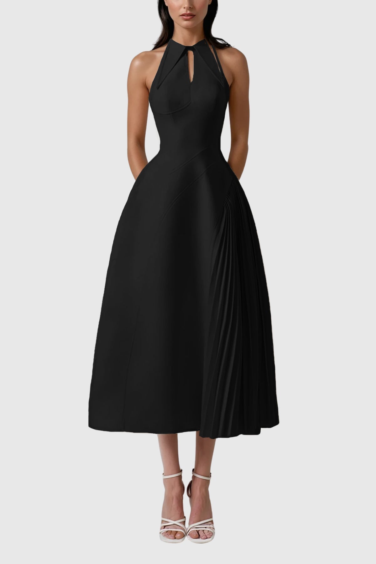 Zion Sleeveless Ruch Deconstruct Maxi Dress in Black