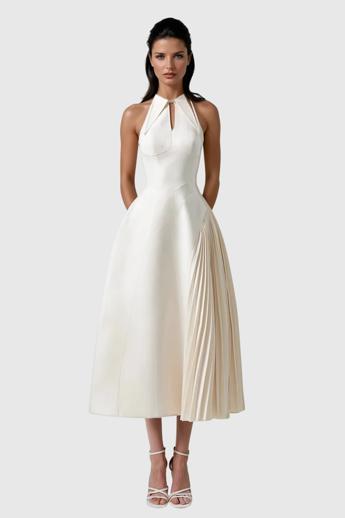 Zion Sleeveless Ruch Deconstruct Maxi Dress in White