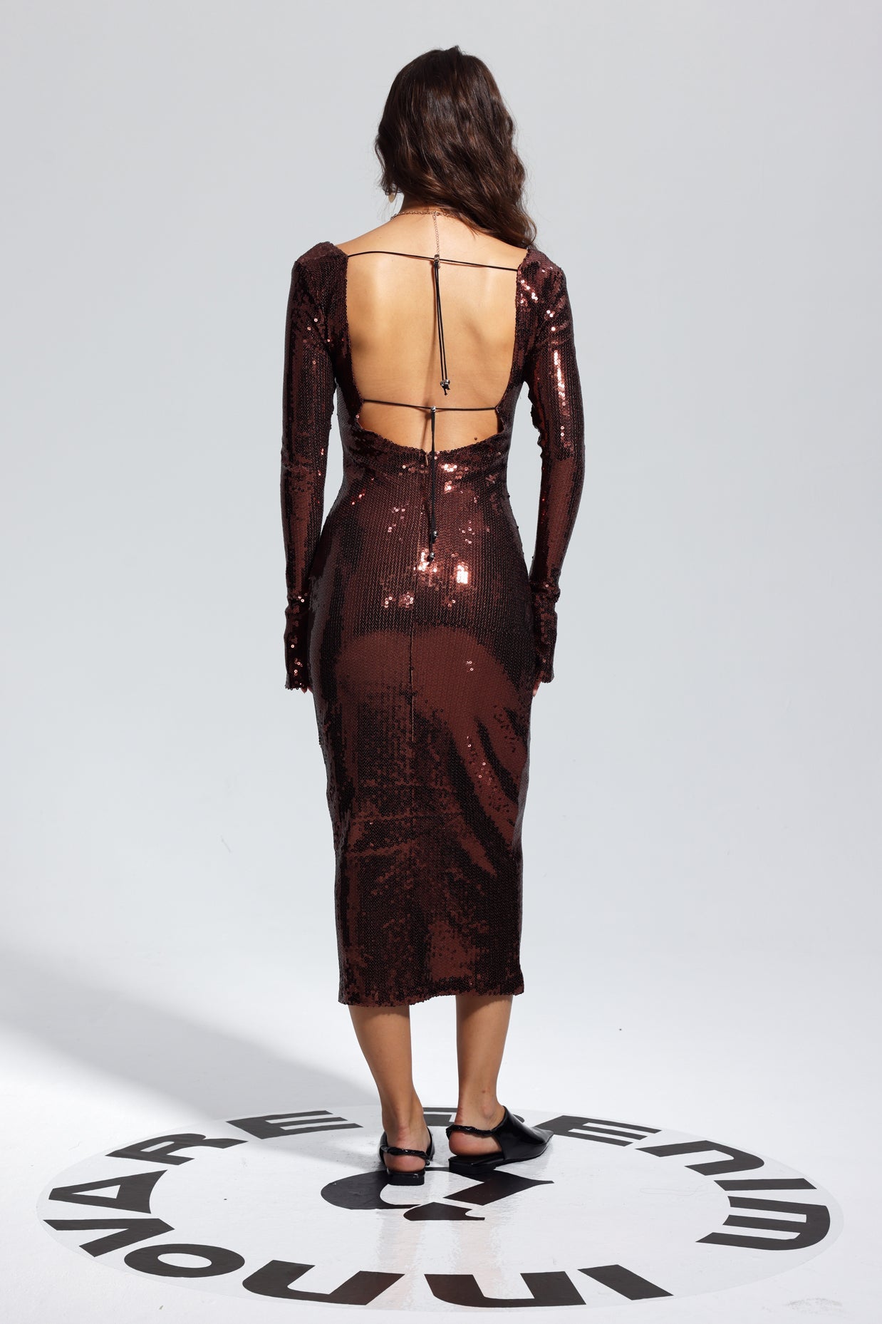 Aoibhe Sequin Midi Dress in Brown