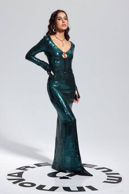 Aoibhe Sequin Maxi Dress in Green